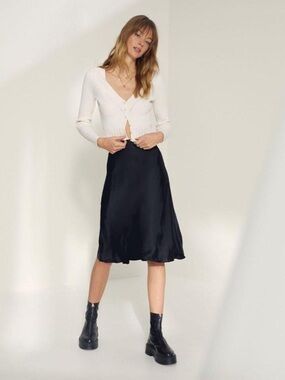 Wilfred aritiza Size 10 Silk A-Line Midi Skirt in Black